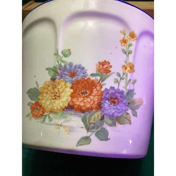 Vintage Bowl Universal Potteries Ovenproof USA White Floral Print Blue Rim MCM - Picture 2 of 13